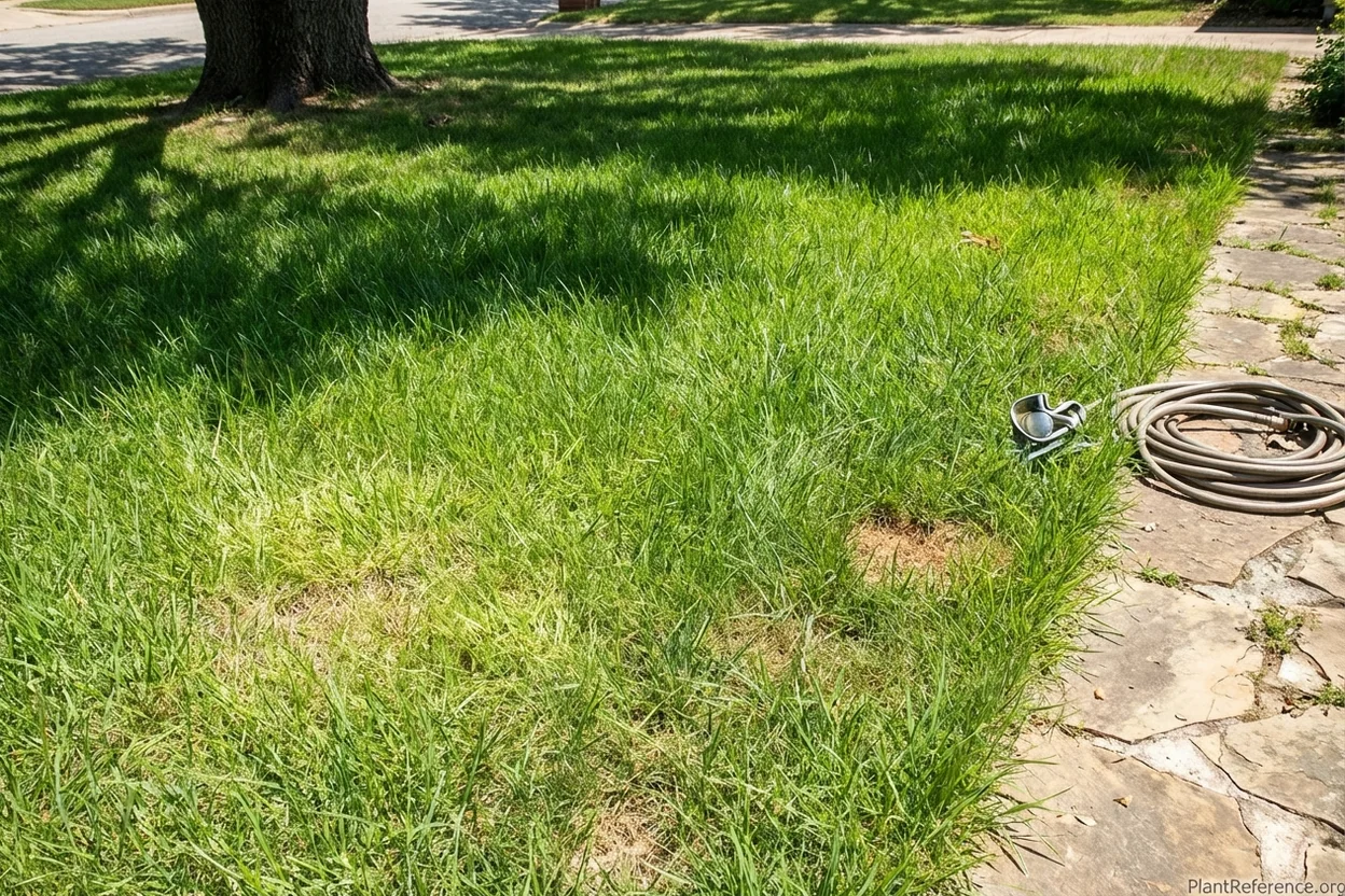 Cool-season grass mowed at 4 inches during summer heat stress showing soil shading benefit