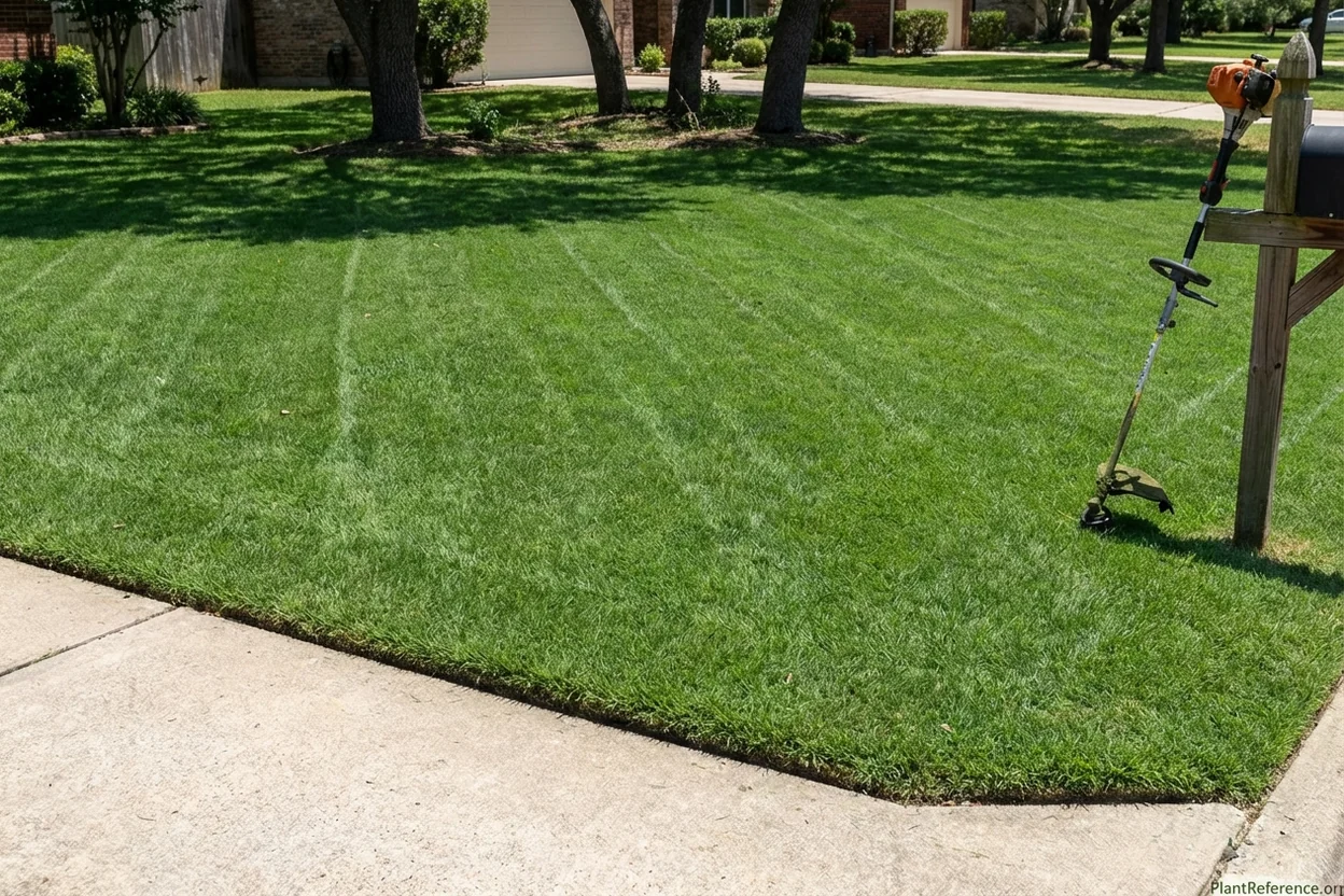 Bermudagrass lawn mowed at 1.5 inches showing dense green turf in Southern residential landscape