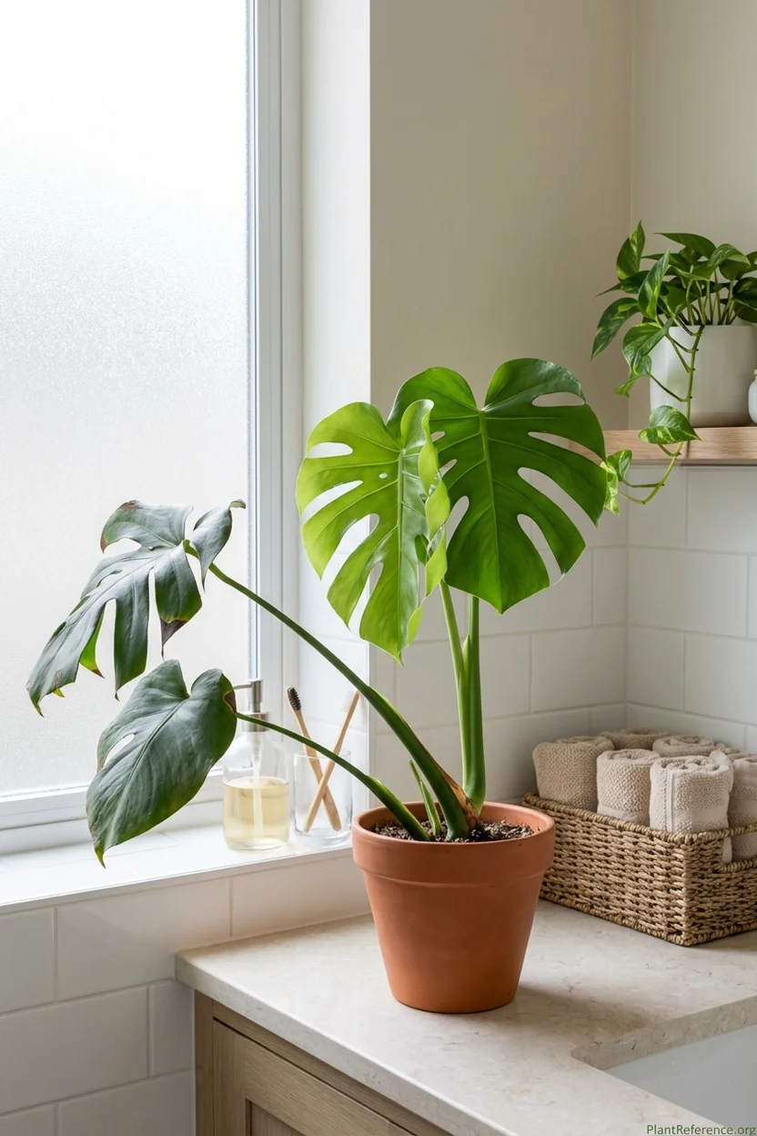 Before and after photos showing monstera leaf curl recovery with healthy new growth after proper treatment