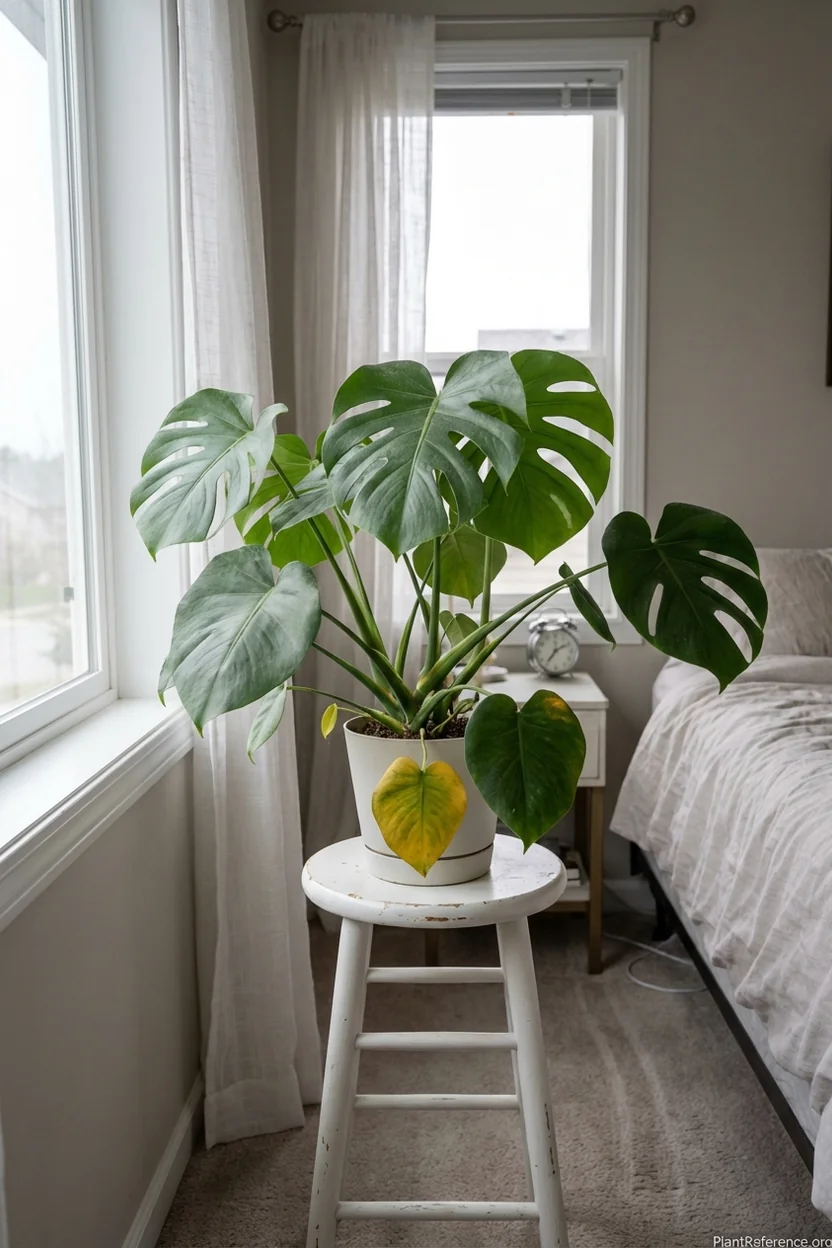 Proper monstera placement near north-facing window for optimal light conditions