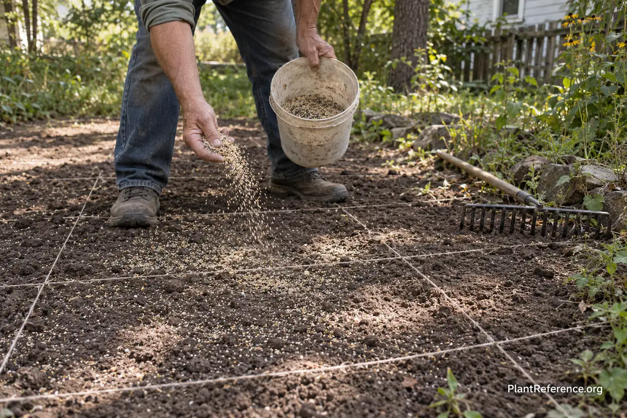Broadcasting a native seed mix over prepared bare soil