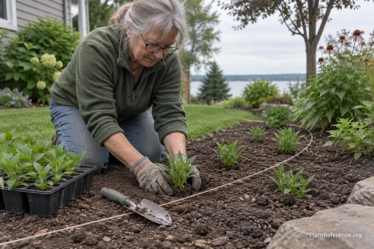 Installing native plant plugs in a planned residential garden