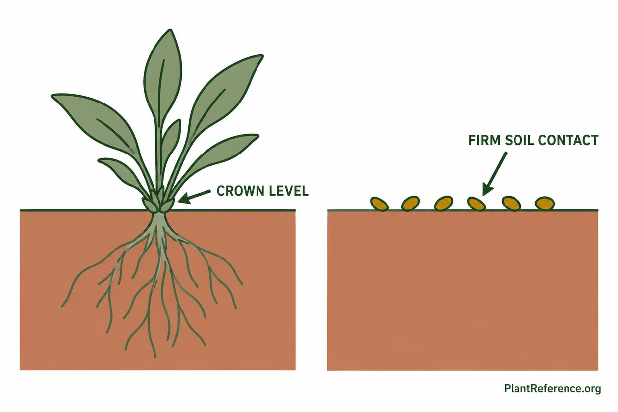 Correct planting depth for native plugs and surface-sown seeds