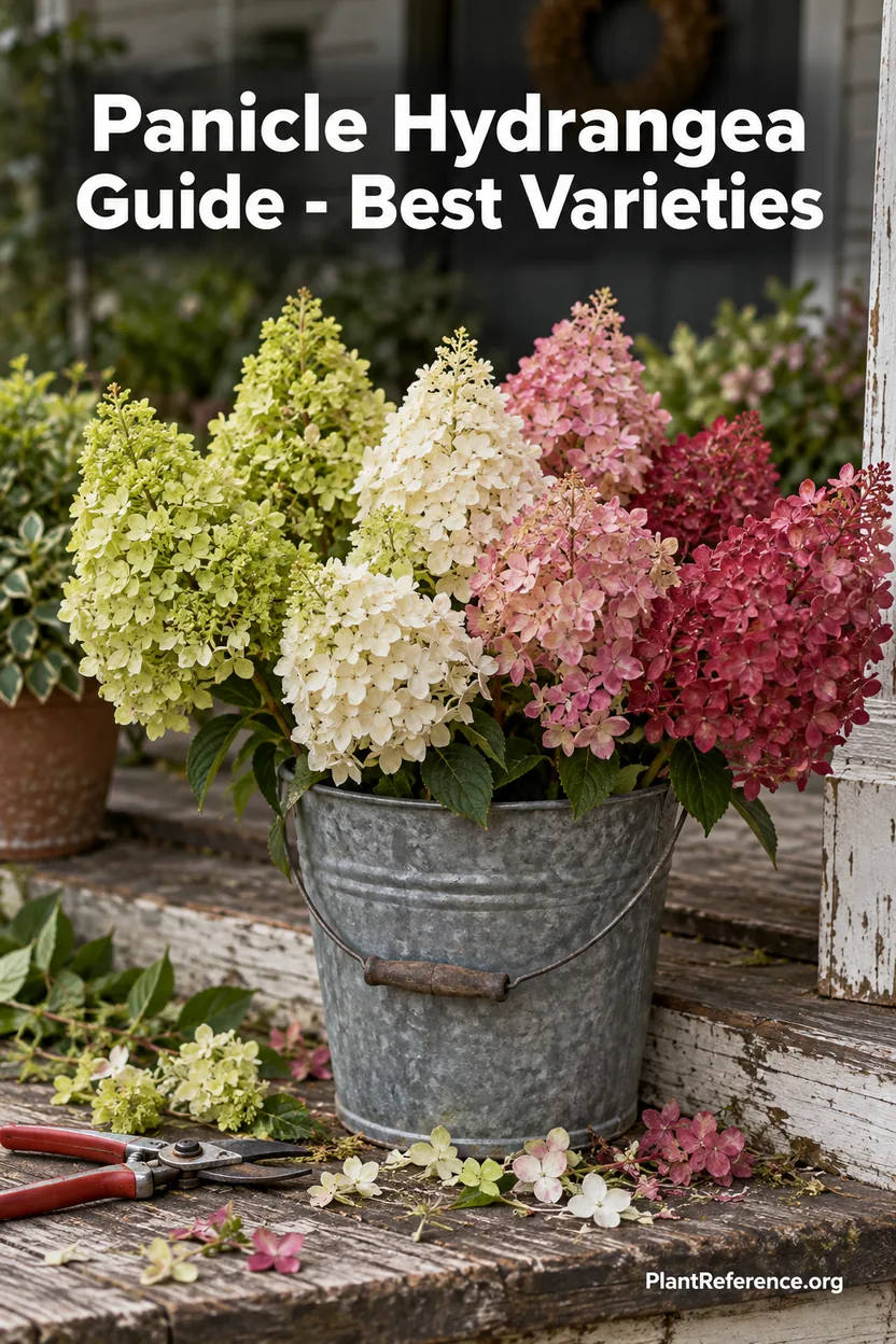 Cut panicle hydrangea flowers in lime, white, pink and red shades showing the best varieties