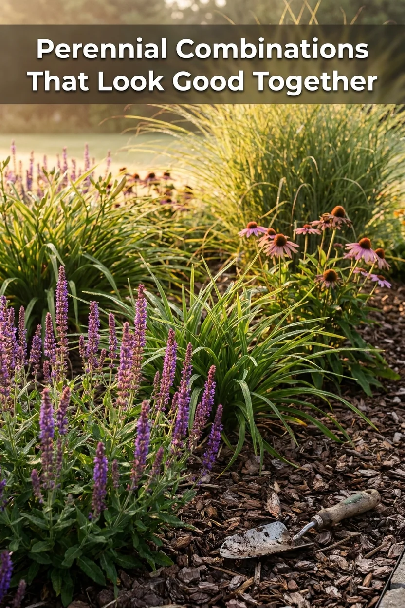 Perennial companion planting combinations by season shown in a layered mixed border