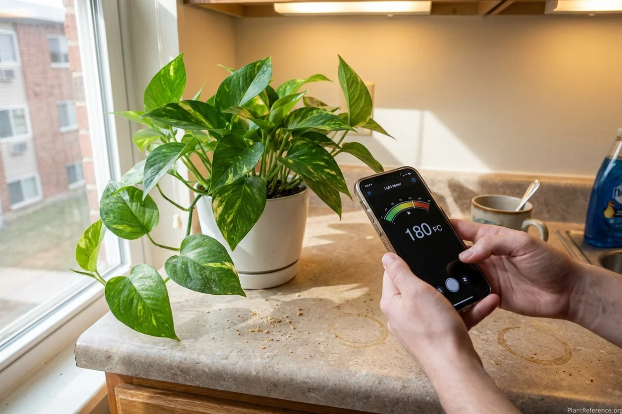 Using smartphone light meter app to measure foot-candles for optimal pothos placement