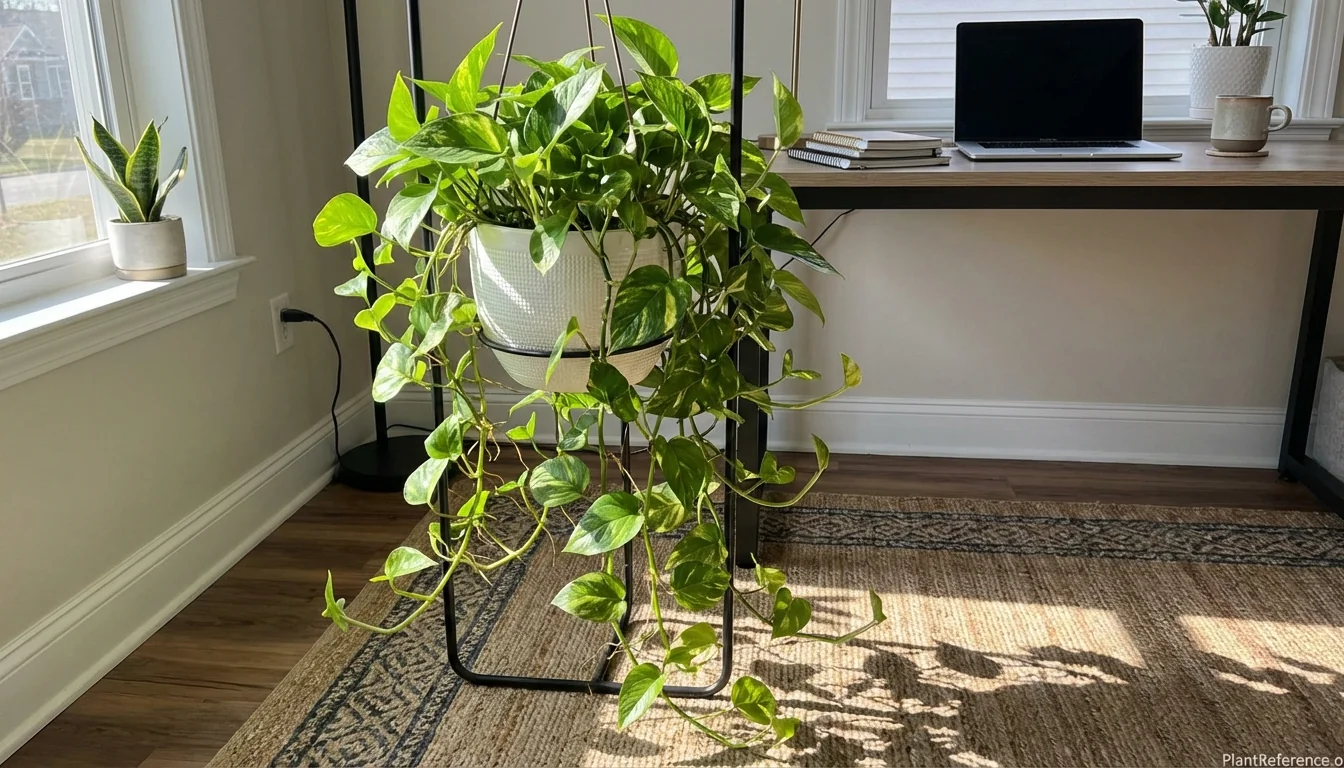Healthy pothos not growing with vigorous vine growth and new leaves in bright indirect light