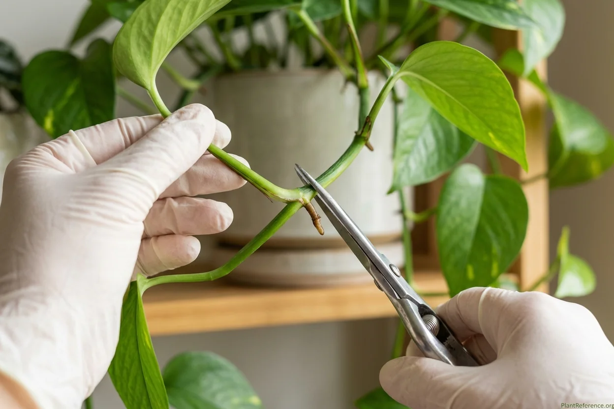 Proper technique for pruning pothos above node to encourage bushier growth