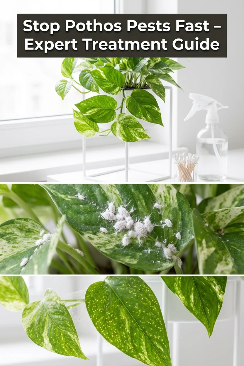 Pothos pest identification guide showing mealybugs spider mites treatment