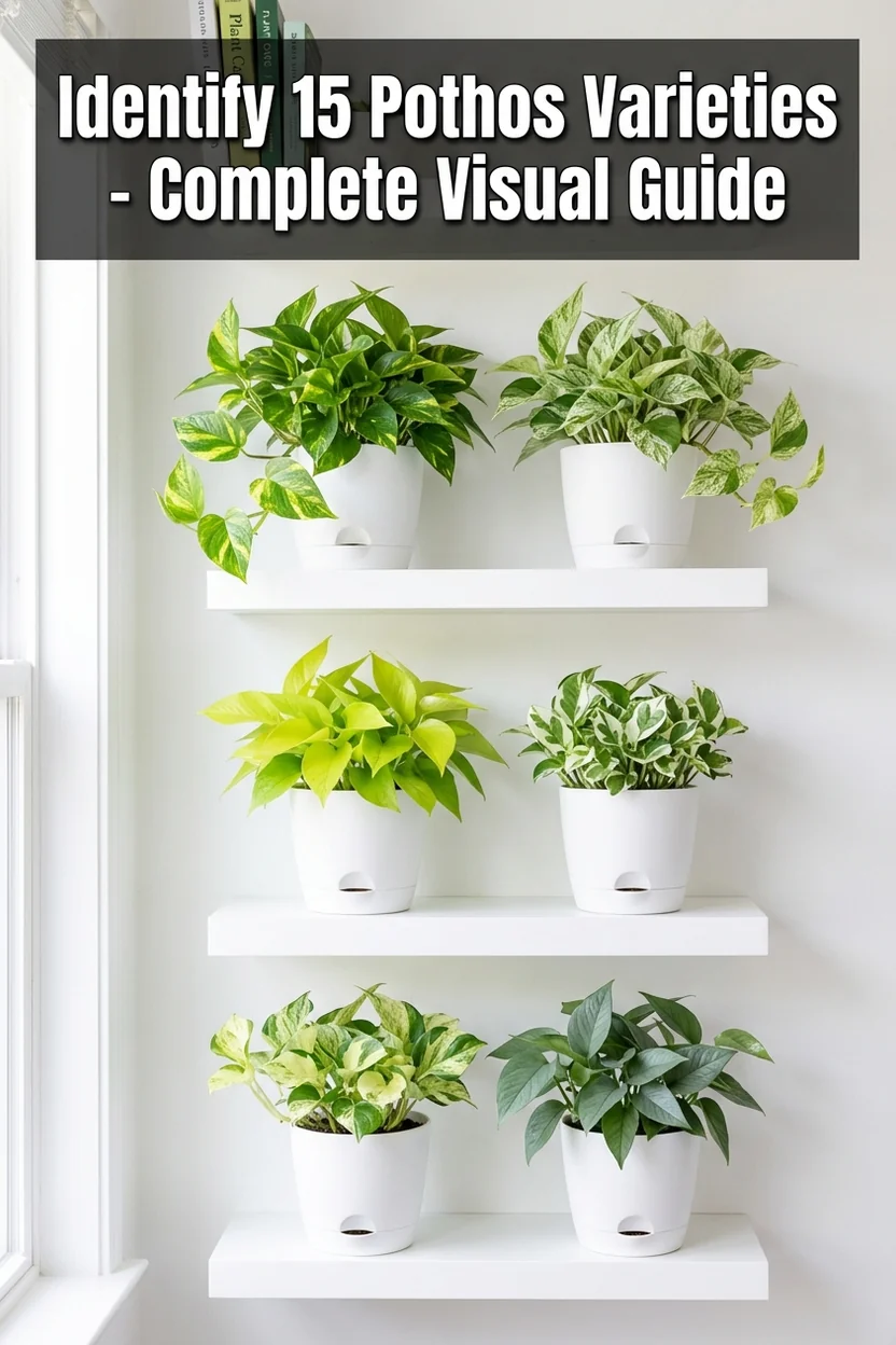 Pinterest guide showing different pothos varieties with identification tips