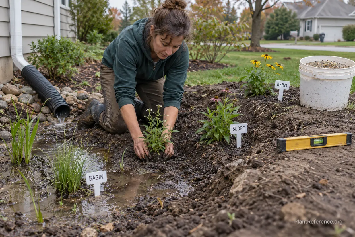 Combining rain garden plant plugs with native seed mix