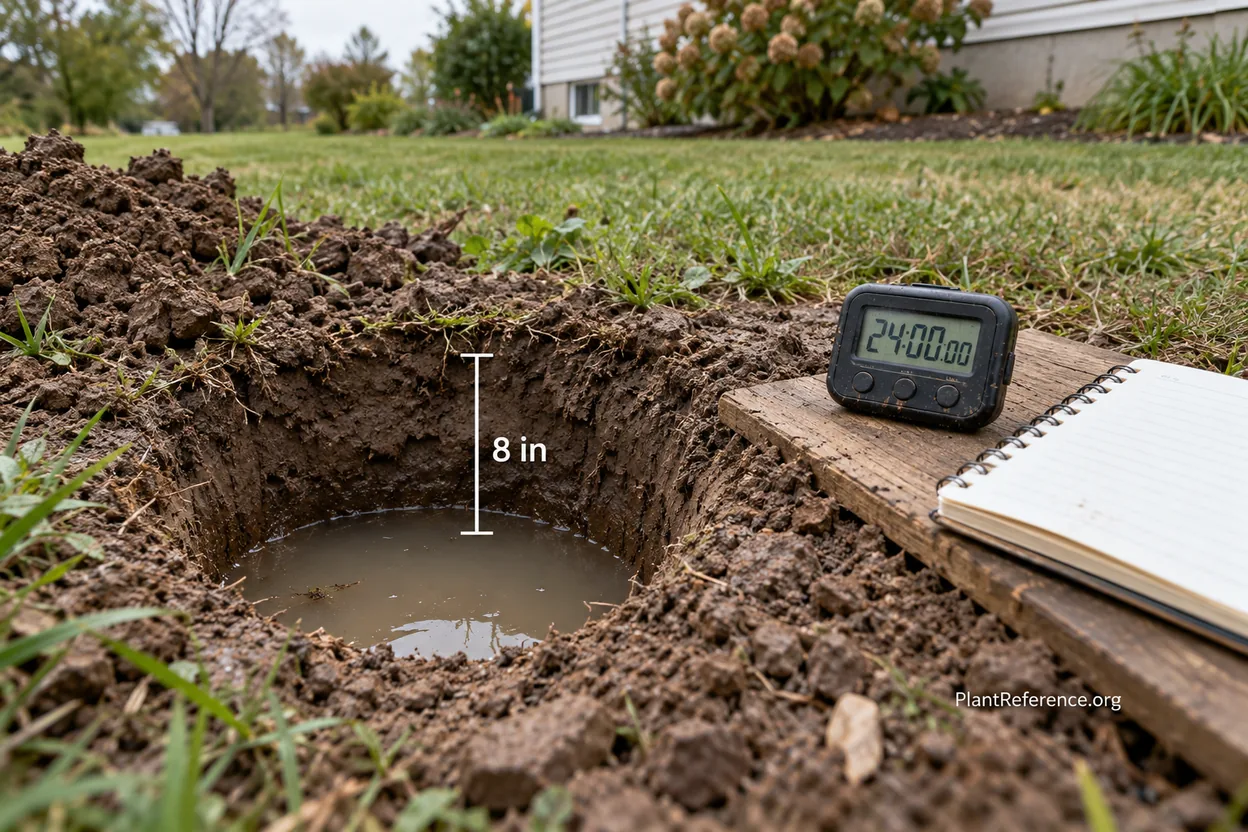 Testing rain garden drainage with an eight-inch infiltration hole