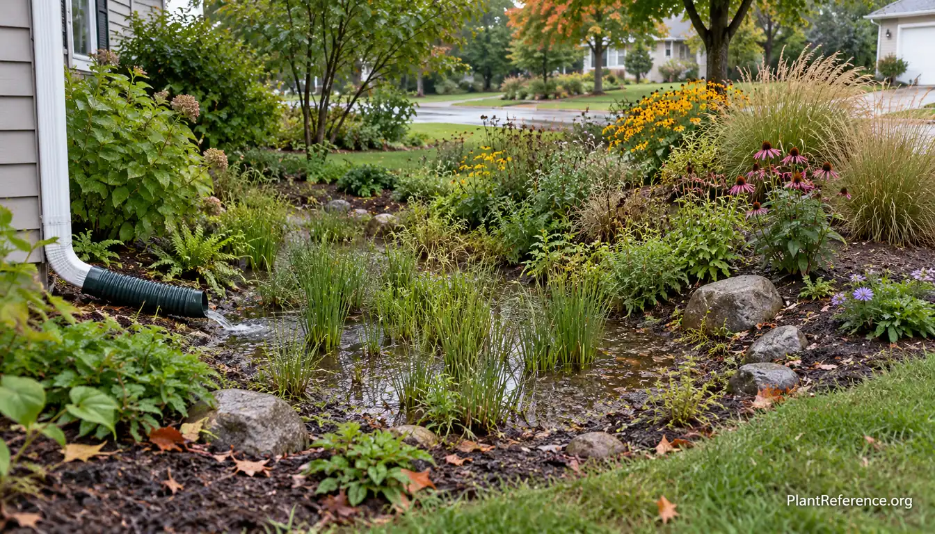 Rain garden plant kit arranged in three hydrologic zones