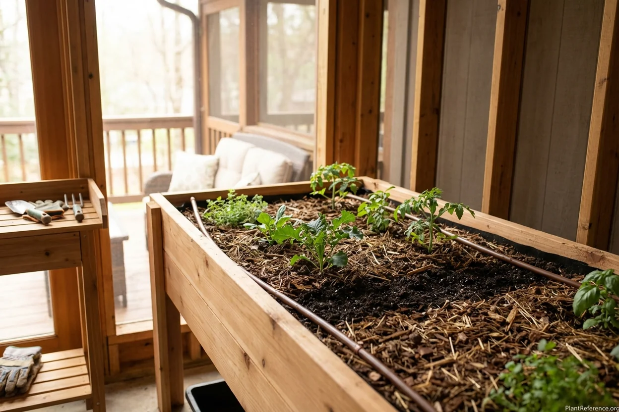 Well-maintained raised bed with proper mulching showing prevention of soil settling problems
