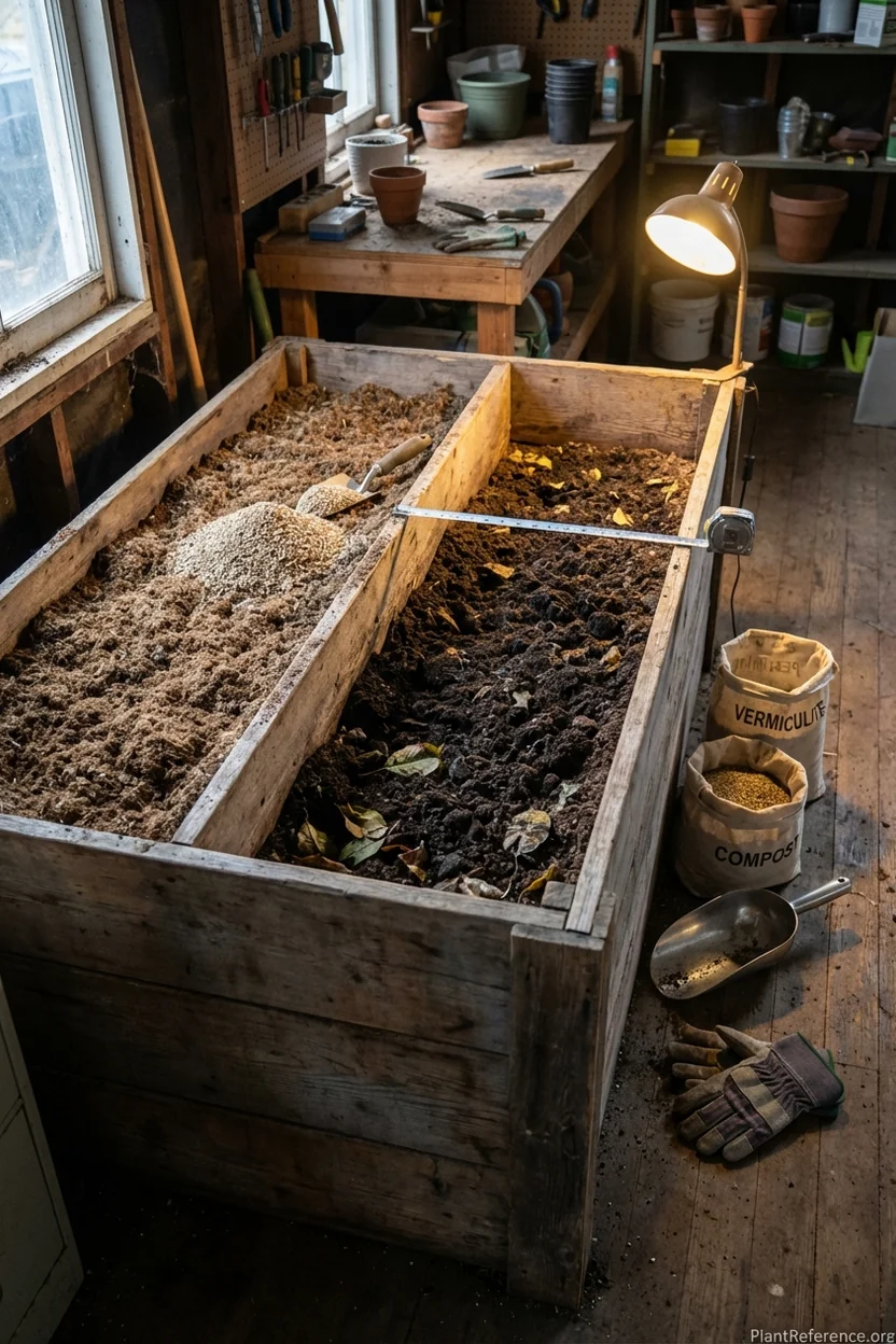 Comparison of proper raised bed soil mix versus high-compost mix showing settling differences