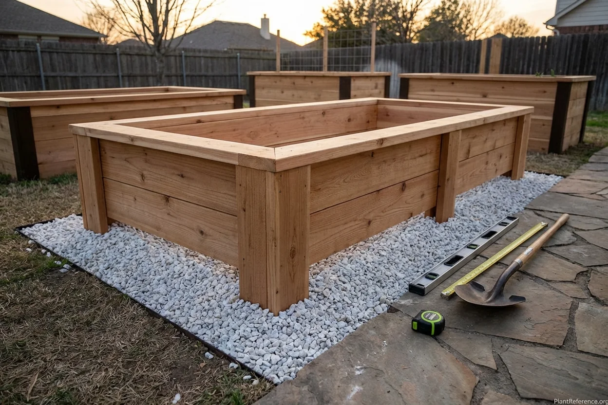 Properly elevated raised bed on gravel base preventing ground moisture contact