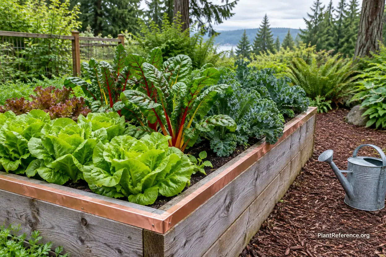 Healthy slug-free lettuce and greens in a well-managed Pacific Northwest raised bed