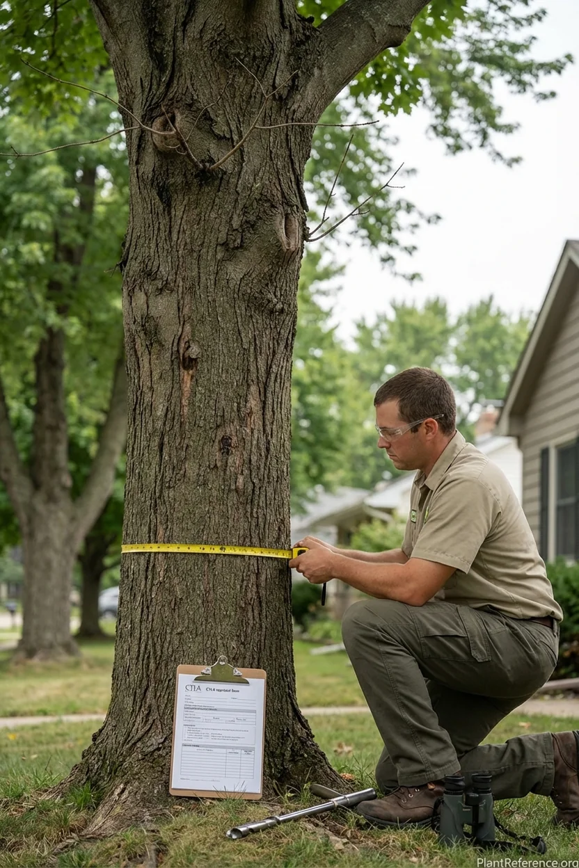 Professional arborist conducting tree measurement for CTLA trunk formula valuation of ecosystem services