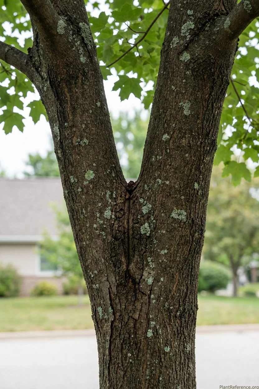 Included bark between co-dominant tree stems creating structural weakness during risk assessment