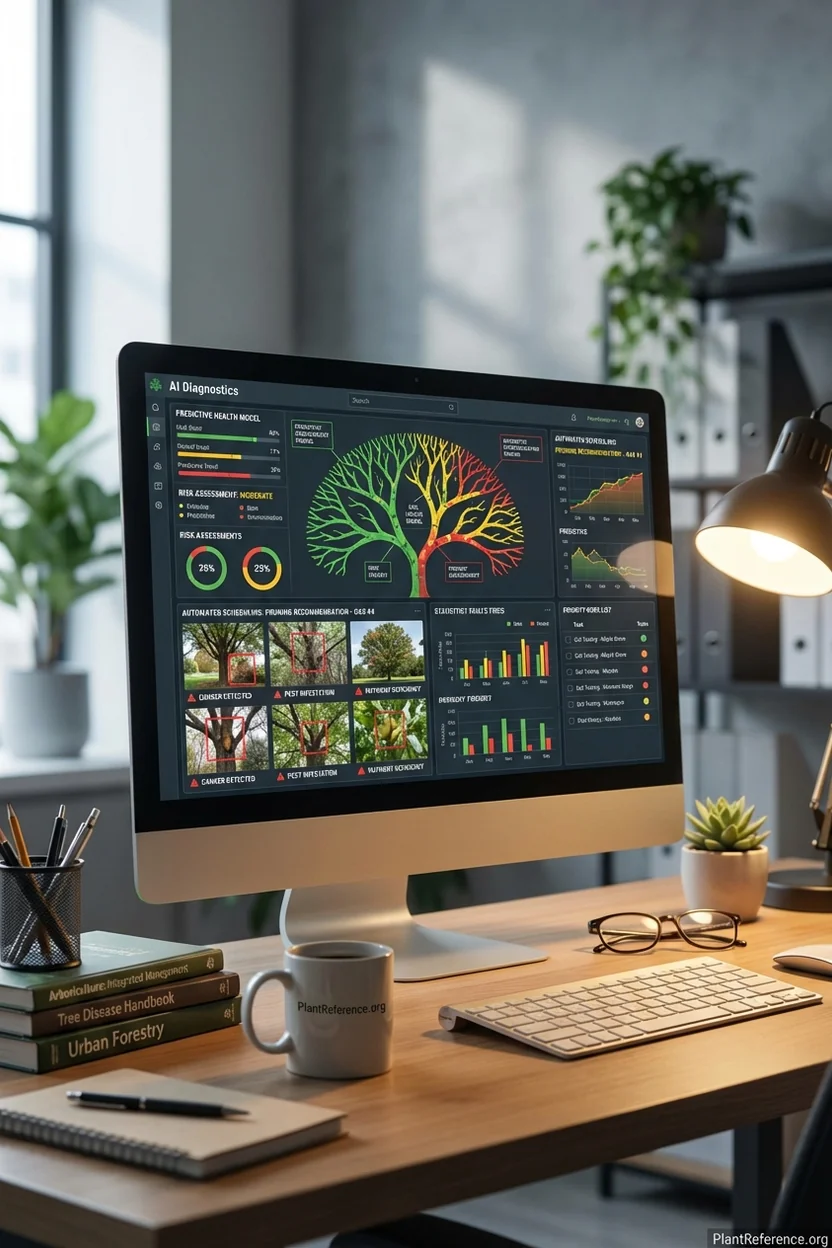 Artificial intelligence software analyzing tree health data to provide predictive diagnostics and maintenance recommendations