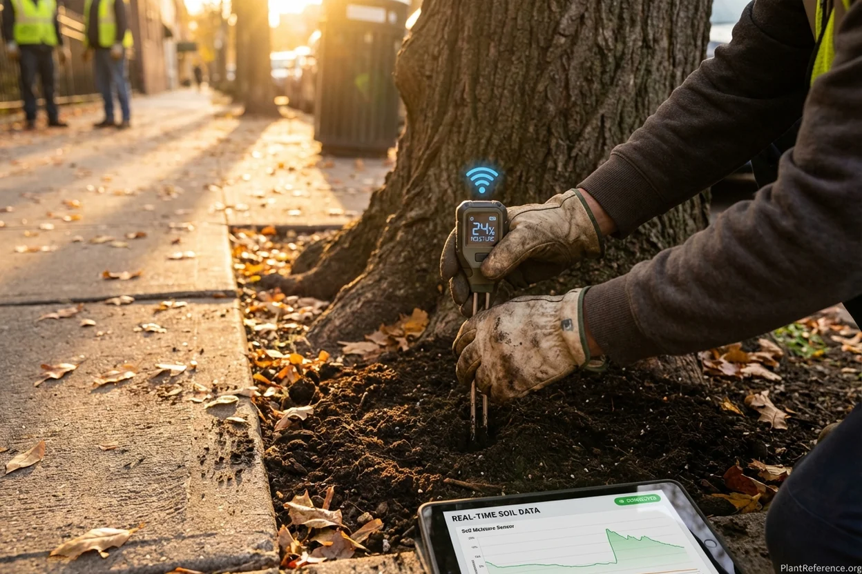 IoT soil moisture sensor providing real-time data for precision tree care and irrigation management