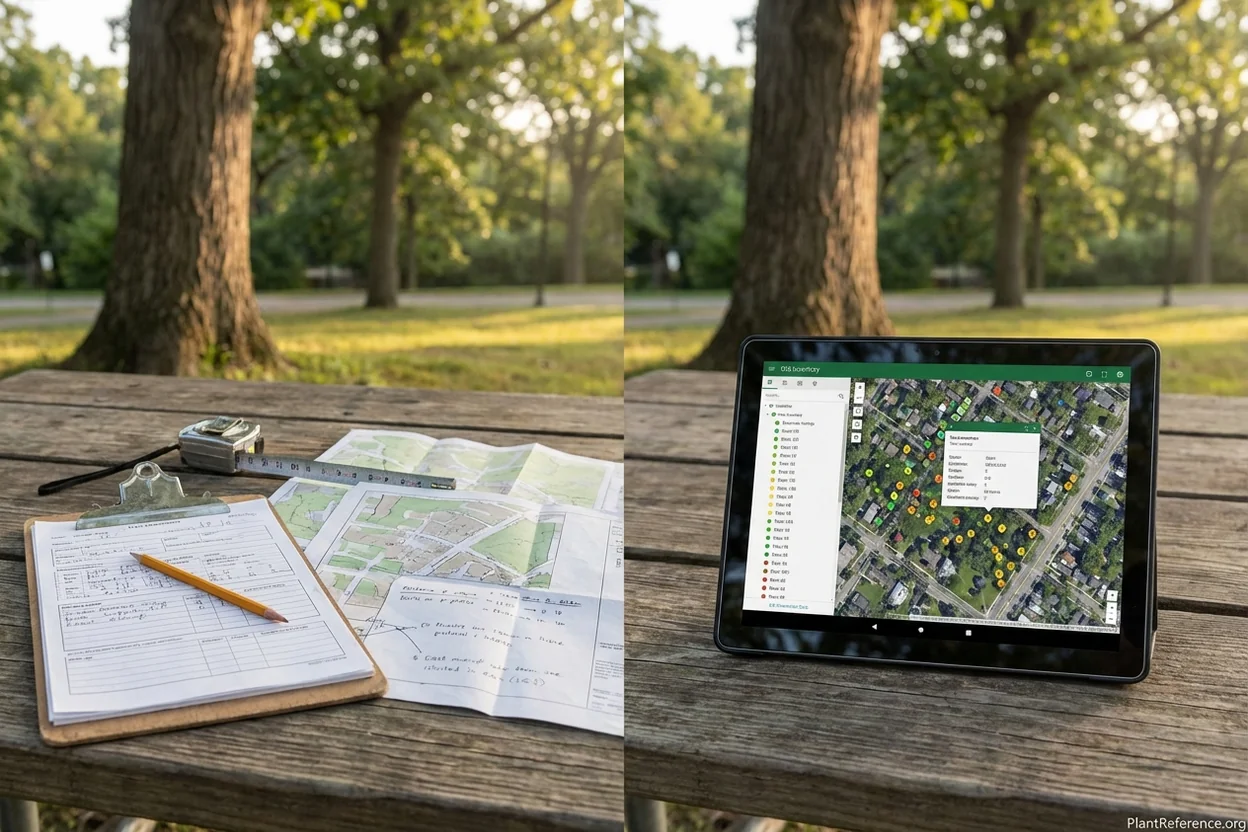 Comparison between traditional paper tree inventory methods and modern digital urban forest management software