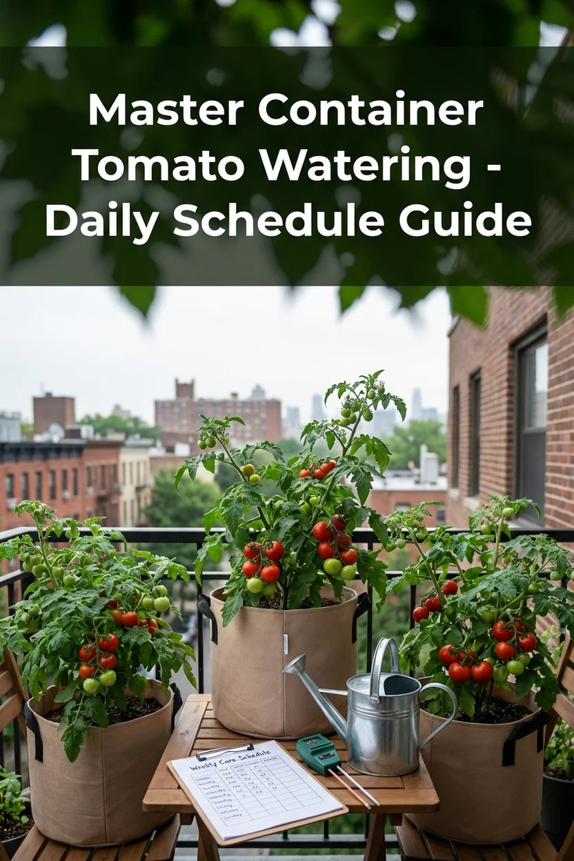 Container tomato watering guide with daily schedule for healthy plants