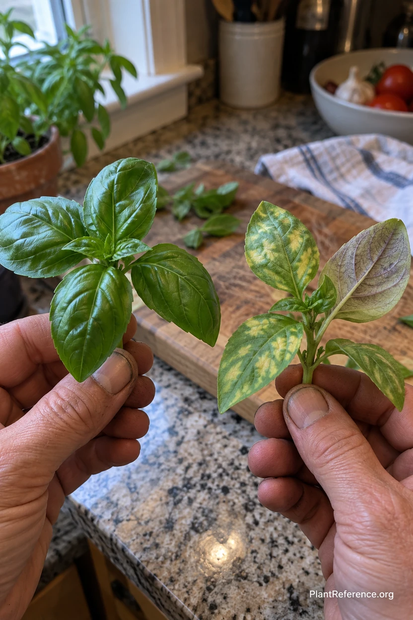Identifying downy mildew symptoms on basil leaves in Boston humid climate conditions