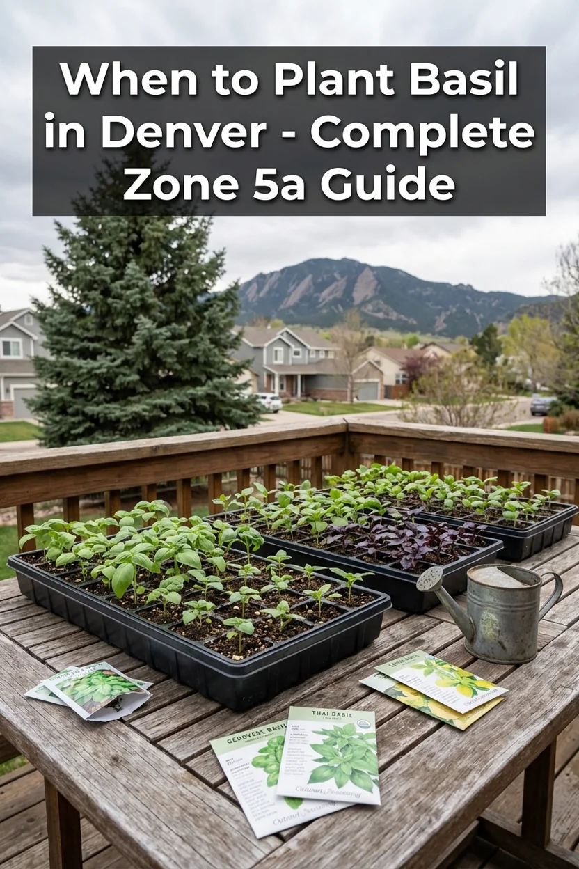Pinterest guide for when to plant basil in Denver Zone 5a with planting dates