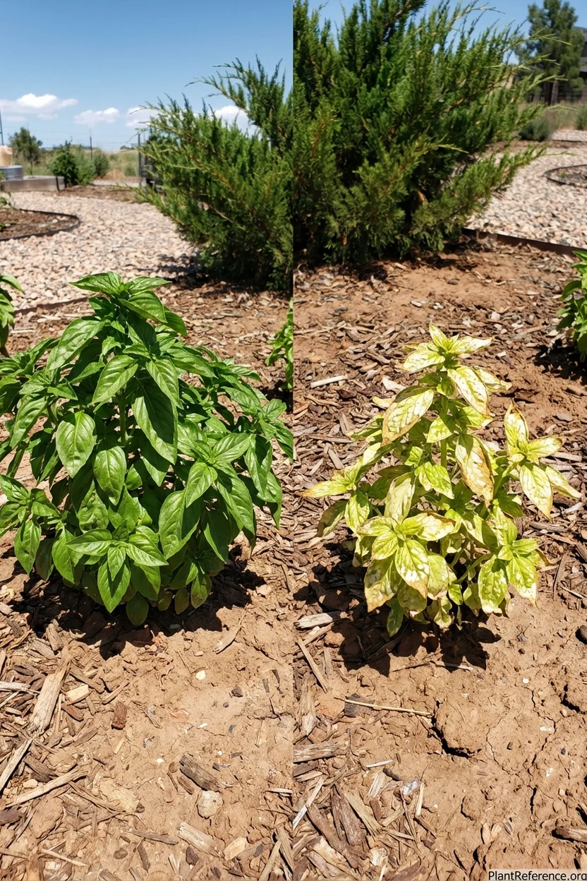 Comparison of protected versus UV-damaged basil plants in Denver high altitude garden