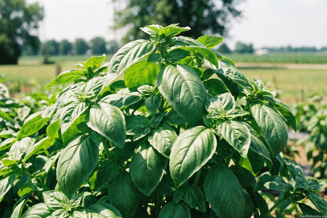 Genovese basil with large aromatic leaves in Indianapolis Zone 5b garden