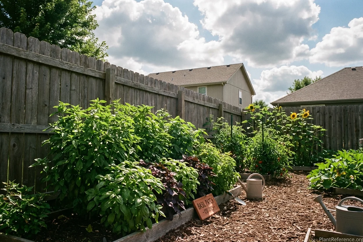 Basil plants in sheltered position in Kansas City Zone 6a garden