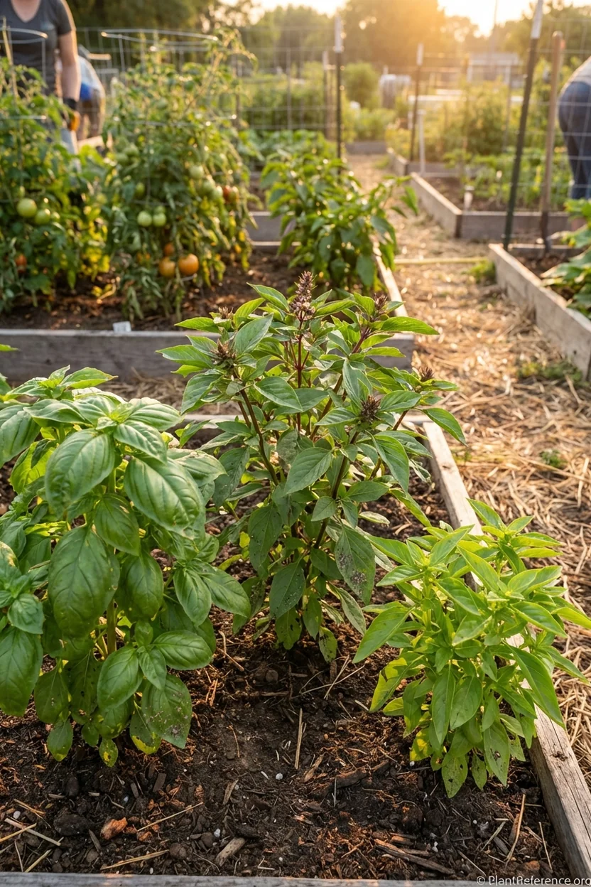 Different basil varieties growing successfully in Minneapolis Zone 4a community garden