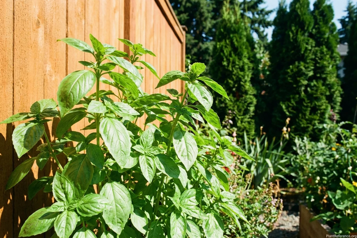 Lemon basil growing well in Seattle Zone 8b warm garden microclimate