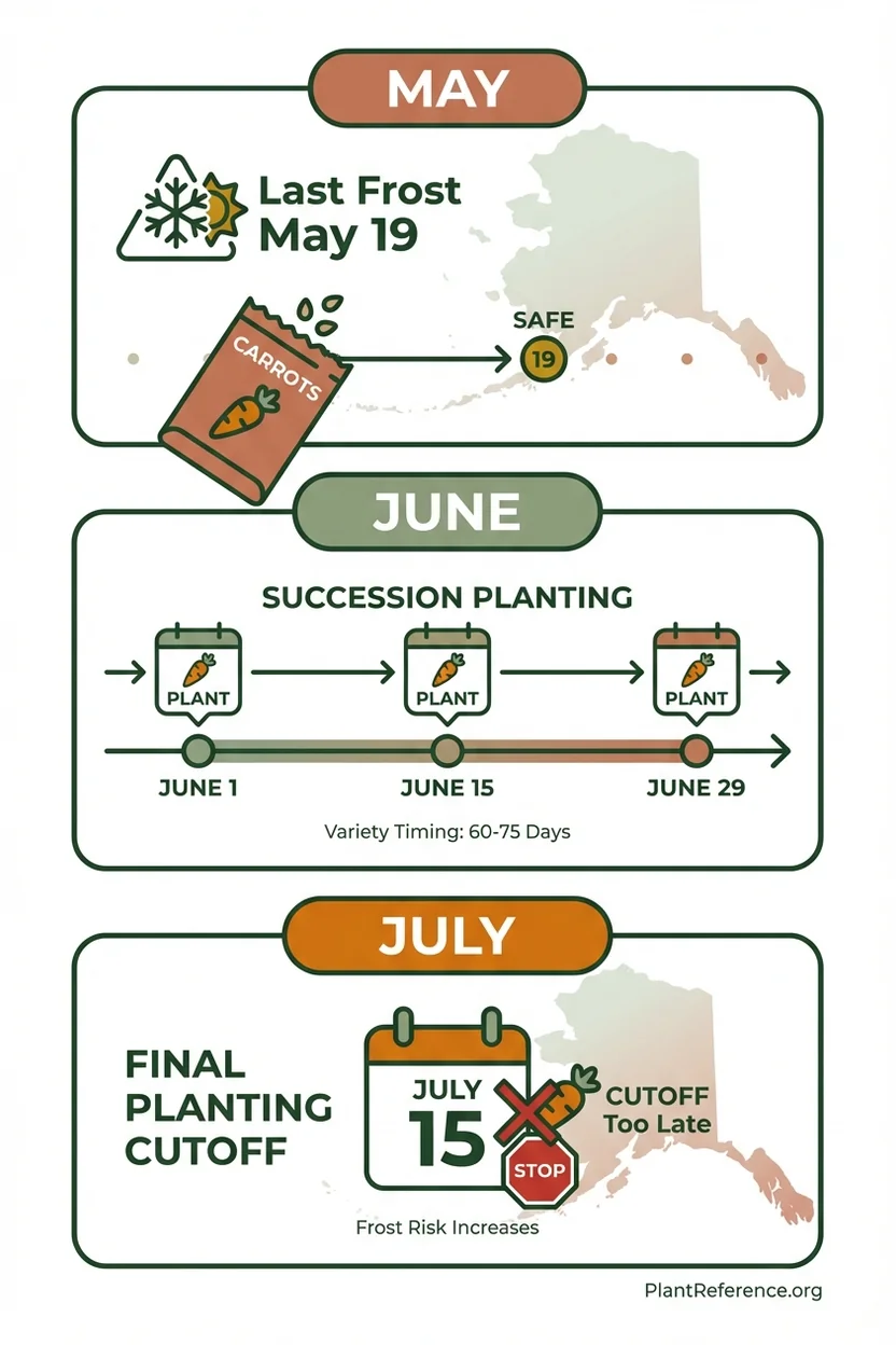 Anchorage Alaska carrot planting schedule showing May through July timing for zone 4b