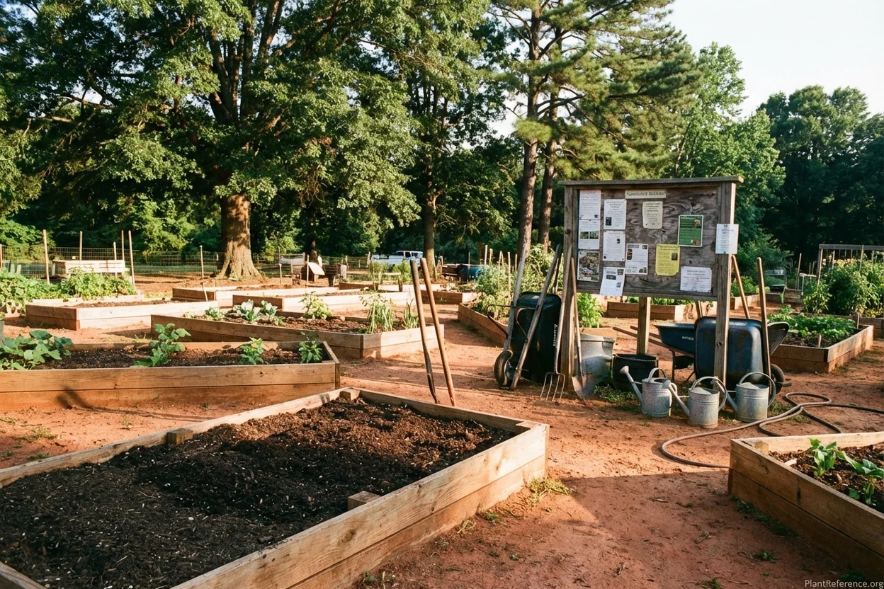 Community garden raised beds on red Georgia clay soil prepared for carrot planting