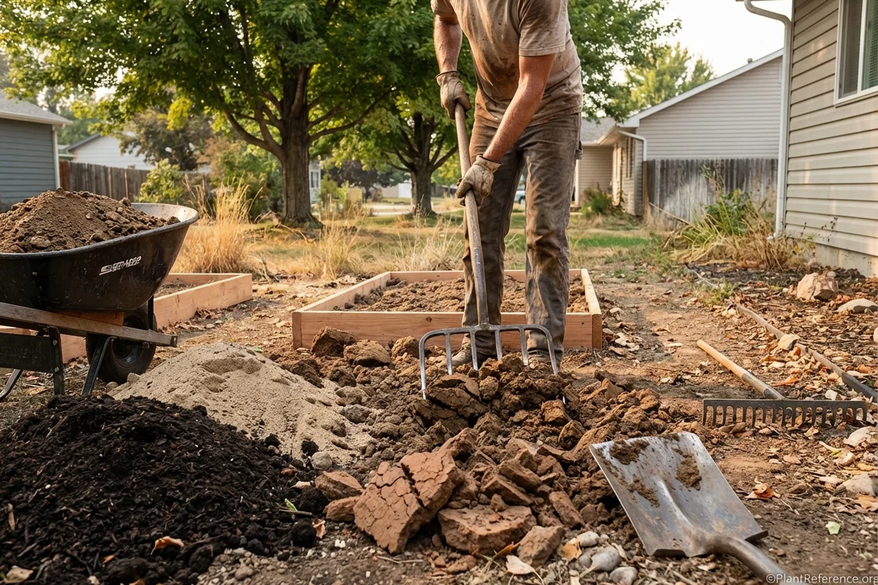 Preparing carrot growing bed in Boise Idaho clay soil with organic amendments