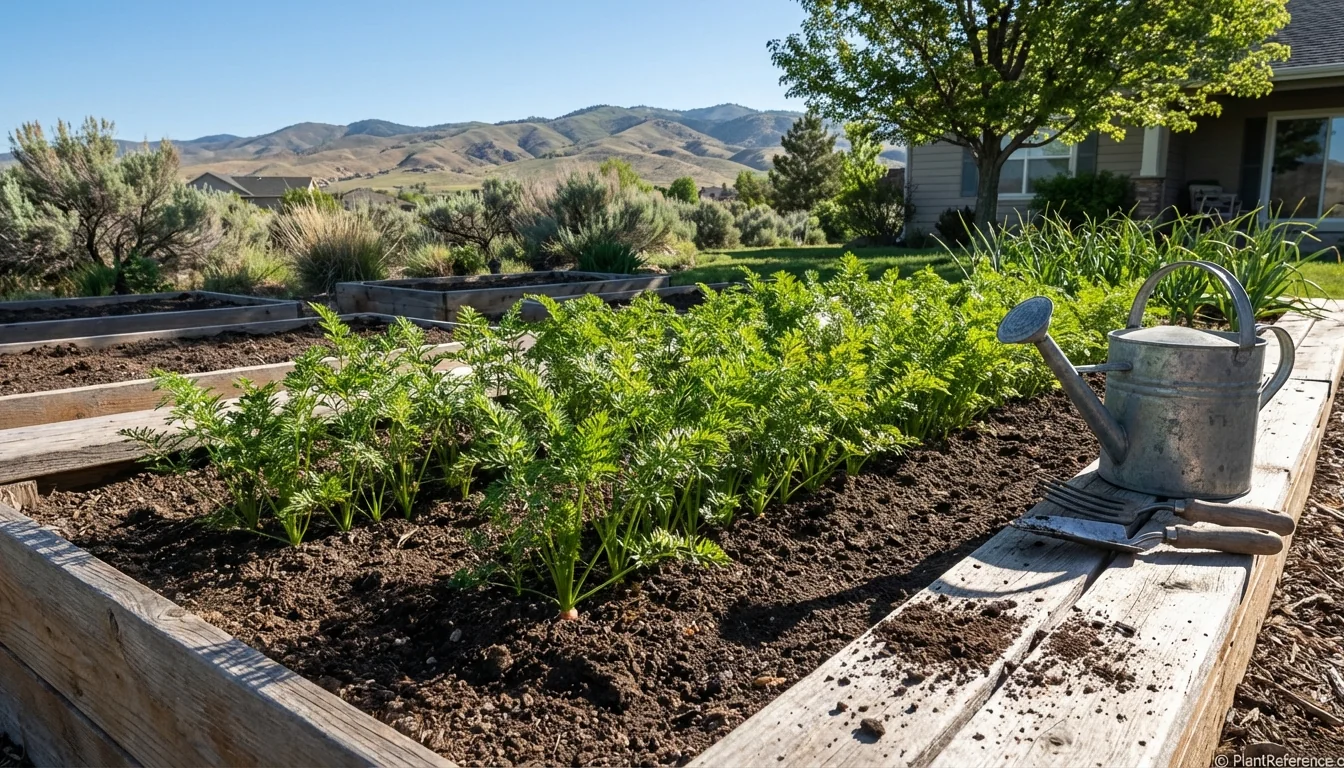 Carrot rows growing in Boise Idaho garden with optimal Zone 6a spring growing conditions