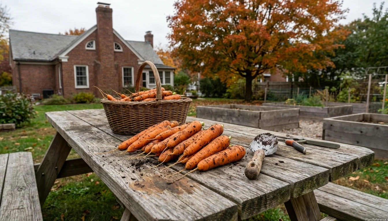 Fresh Nantes carrots harvested in Boston Zone 6b garden showing ideal fall crop results