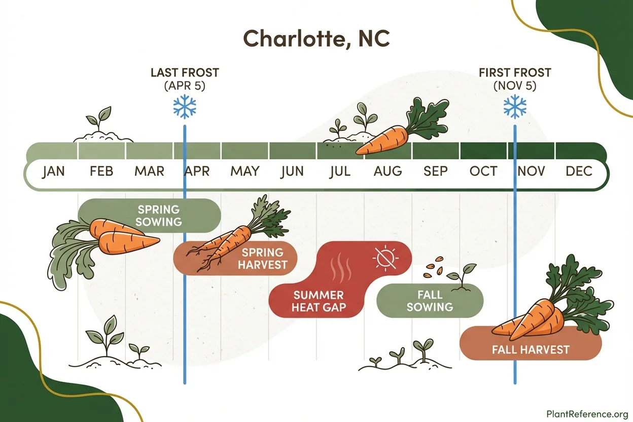 Charlotte carrot planting calendar showing spring and fall sowing dates for Zone 7b