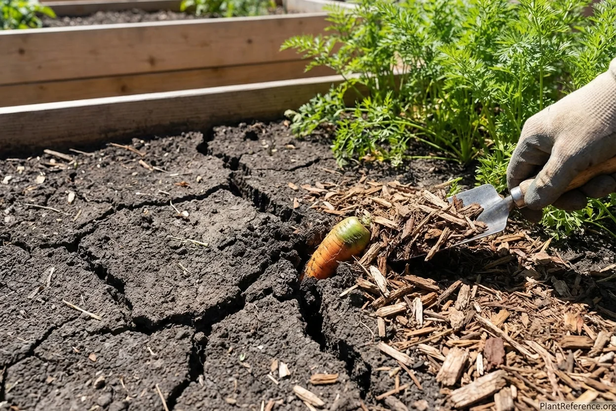Cracked Blackland Prairie clay soil in Dallas garden showing soil challenge for carrots