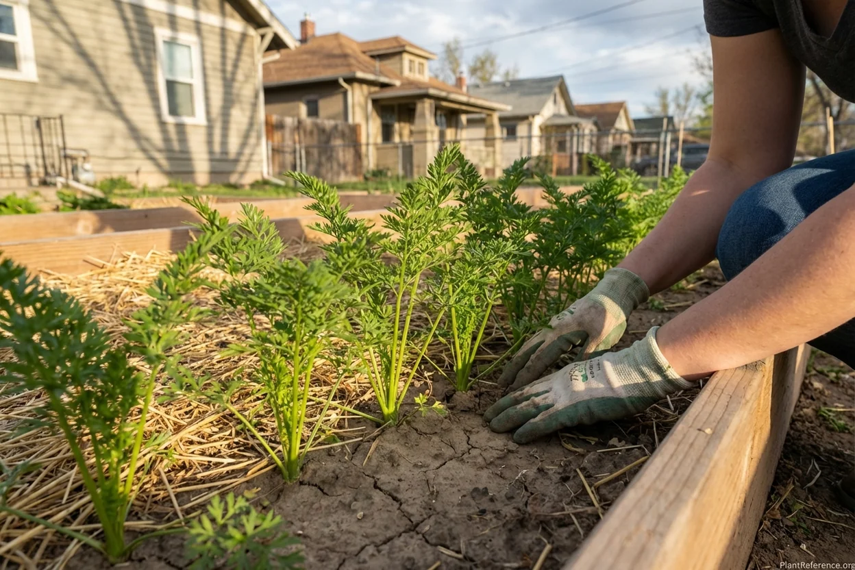 Mature carrot plants growing in Denver Colorado Zone 5a garden