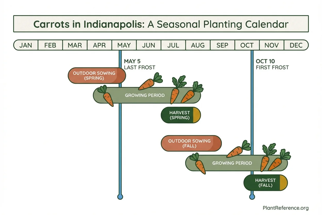 Indianapolis carrot planting calendar with spring and fall sowing dates for Zone 5b