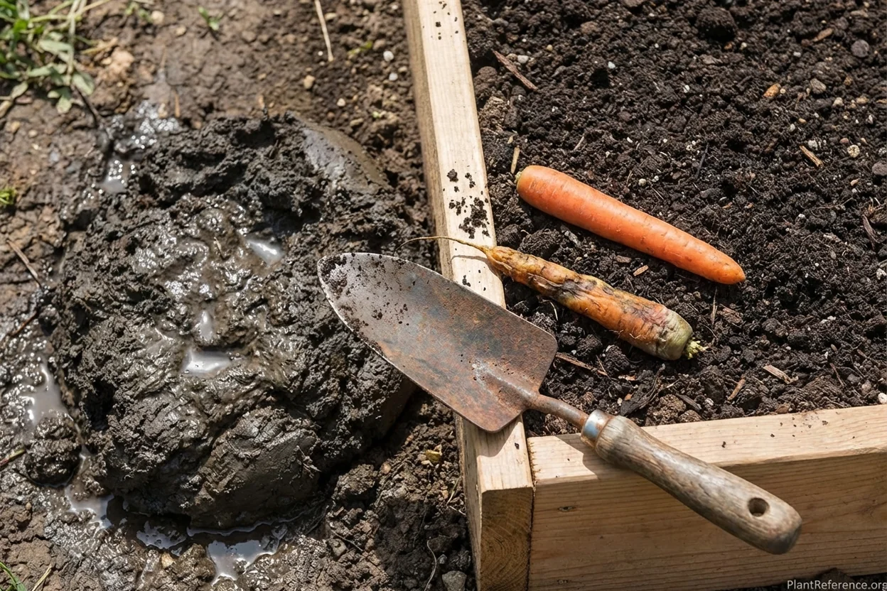 Memphis alluvial silty clay soil showing compaction and drainage challenge for carrots