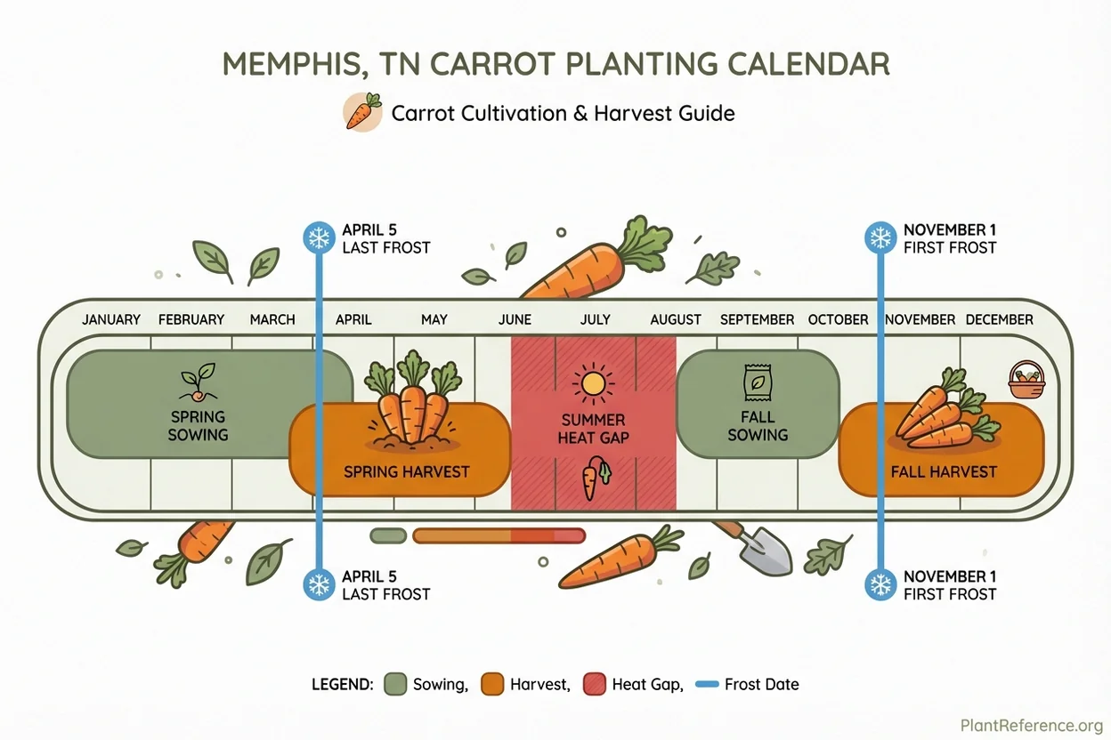 Memphis carrot planting calendar showing spring and fall sowing dates for Zone 7b
