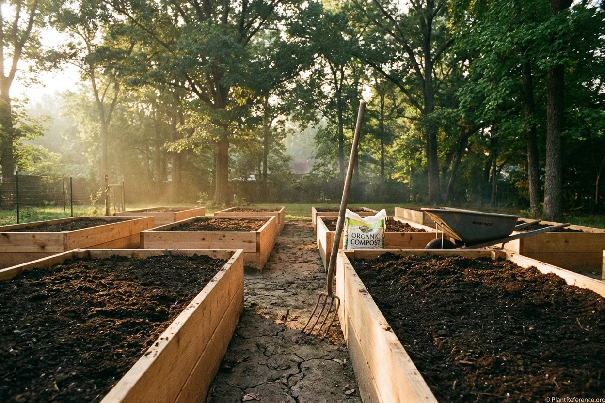 Elevated raised beds in Memphis garden providing drainage above heavy alluvial clay soil