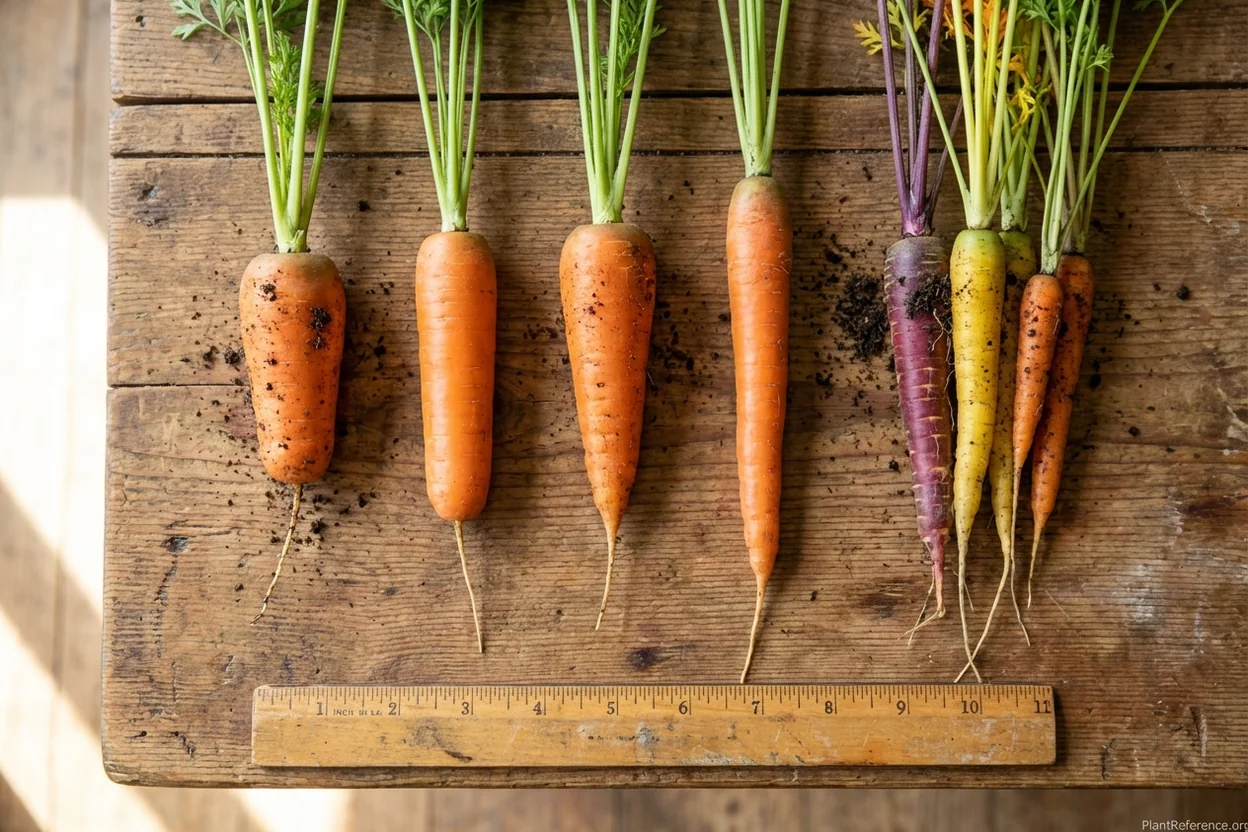 Five carrot varieties compared by root shape and size for Milwaukee Zone 5b gardens
