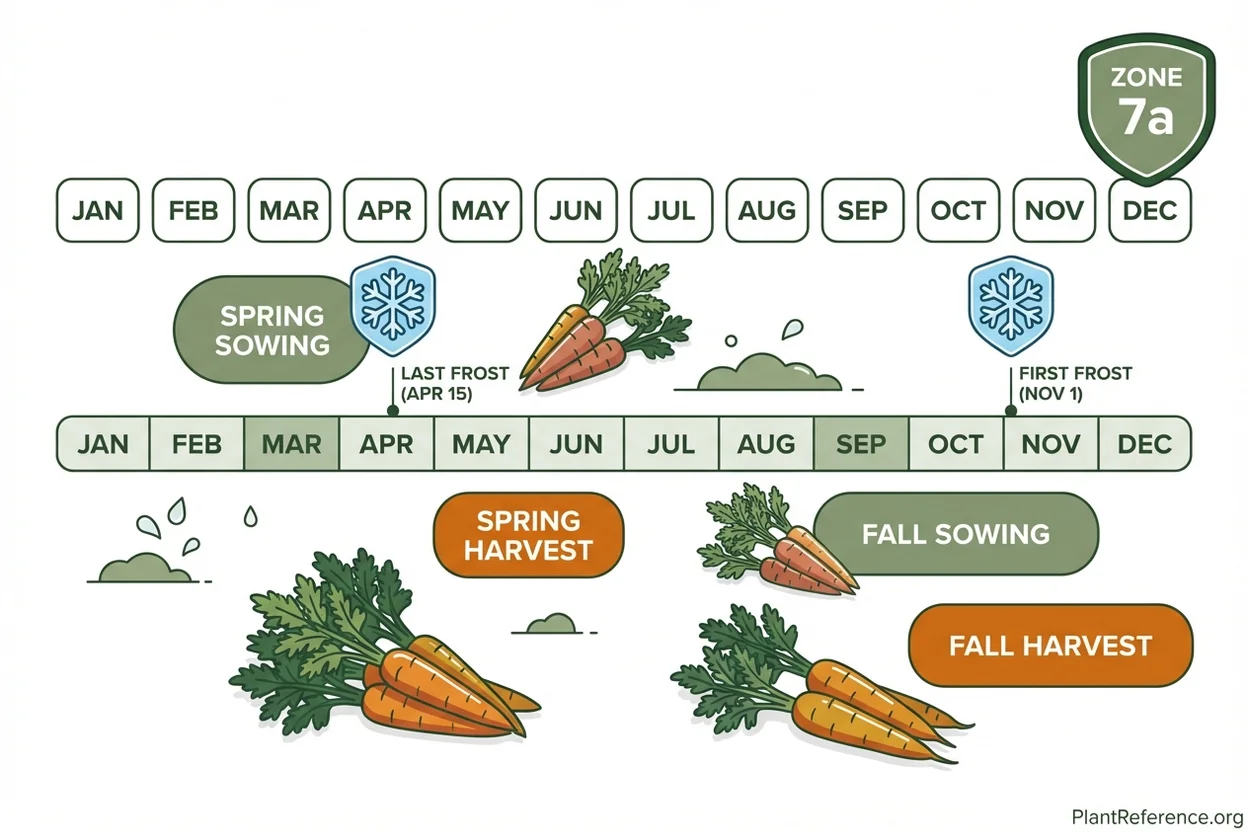 New York carrot planting calendar showing February through March spring sowing and September fall sowing windows