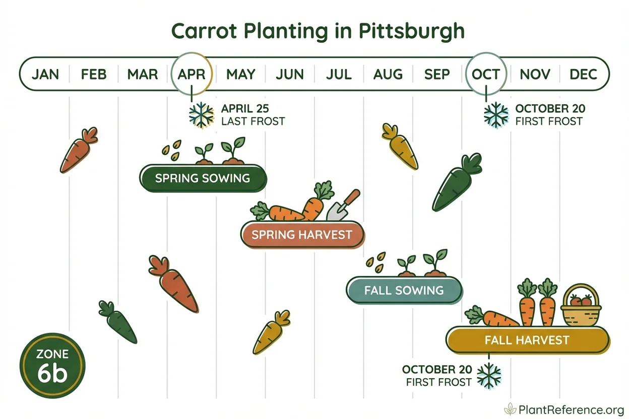 Pittsburgh carrot planting calendar showing spring and fall sowing dates for Zone 6b