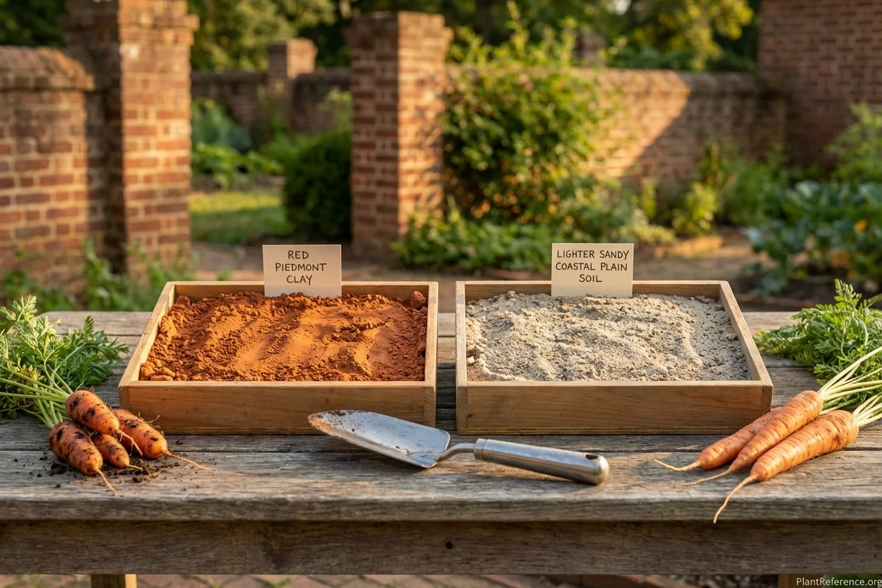 Virginia Piedmont clay soil compared to Coastal Plain sandy soil for Richmond carrot growing